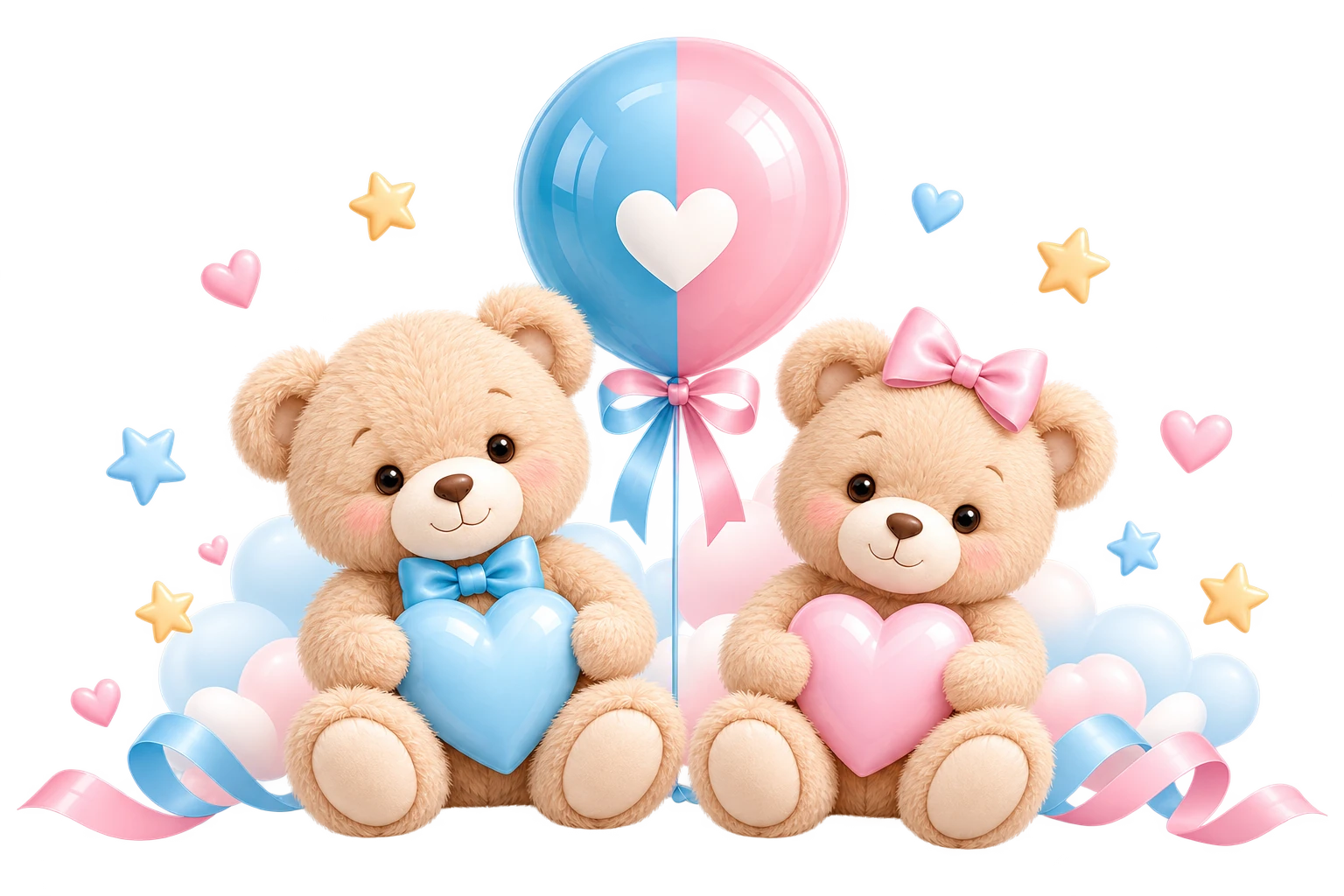 Ositos de peluche con corazón para la revelación de género de Bebé Martínez